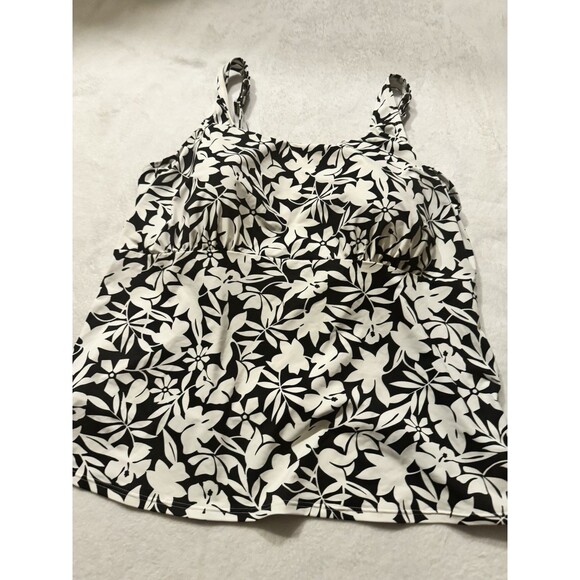 Lands End Swim Top Women 20W/DDD Black White Floral Bra Pads Tankini - Picture 1 of 12